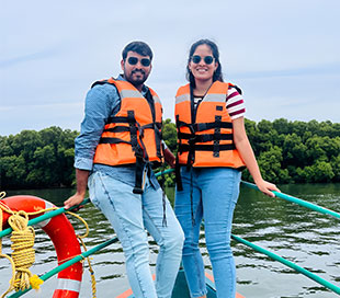 Romantic couples' boat ride in Pondicherry with RV Boating Adventure, offering private and serene moments on the water.